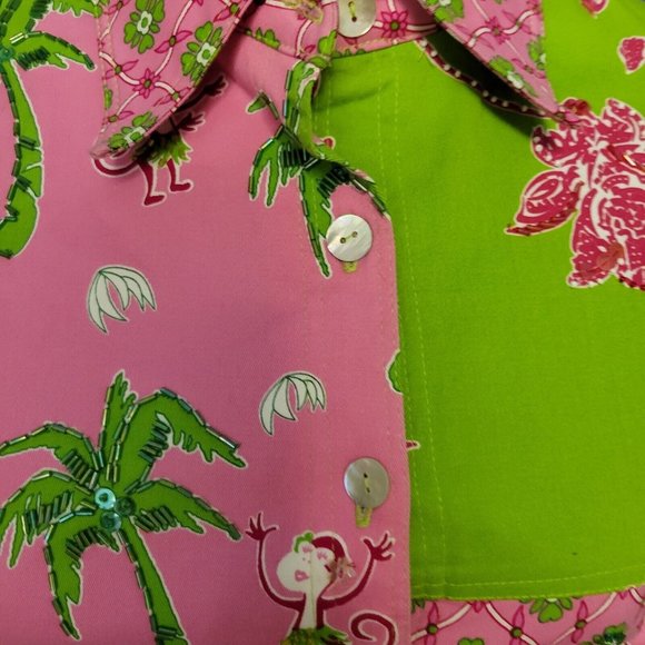 Womens Cropped Jacket Hot Pink Beaded Monkeys Tropical Vanity Collection Sz M - Picture 2 of 6